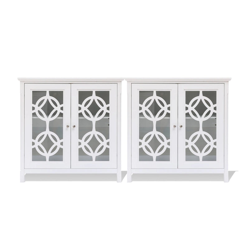 Buffet en pin blanc de 35,8 pouces de large avec portes vitrées (ensemble de 2)