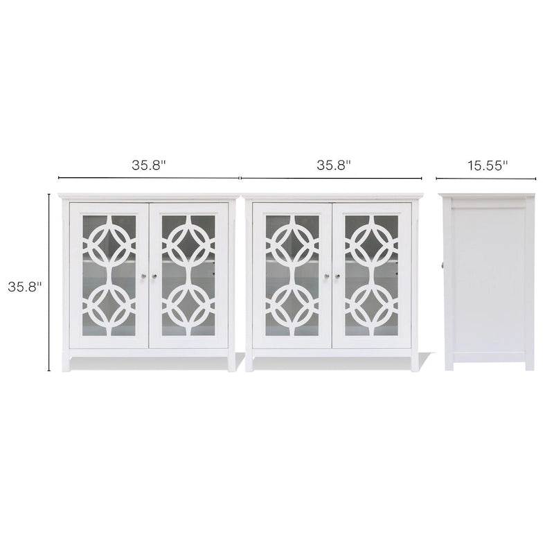 Buffet en pin blanc de 35,8 pouces de large avec portes vitrées (ensemble de 2)