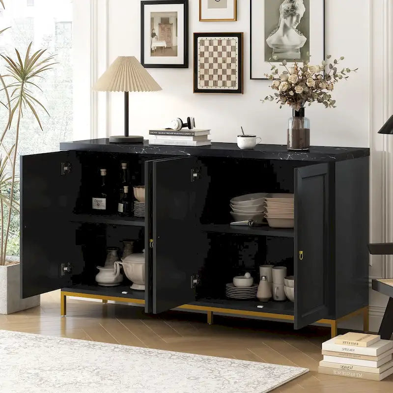 Buffet/vaisselier avec plateau en faux marbre et grand espace de rangement pour salle à manger (59,30 €).