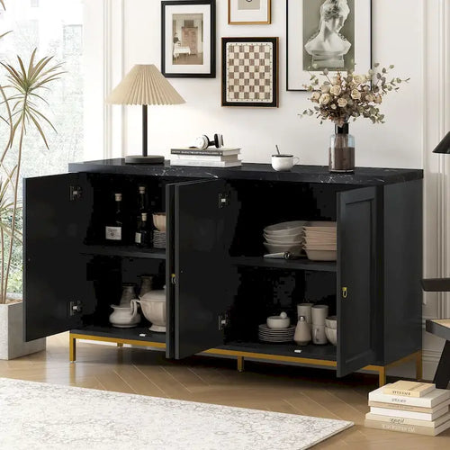 Buffet/vaisselier avec plateau en faux marbre et grand espace de rangement pour salle à manger (59,30 €).