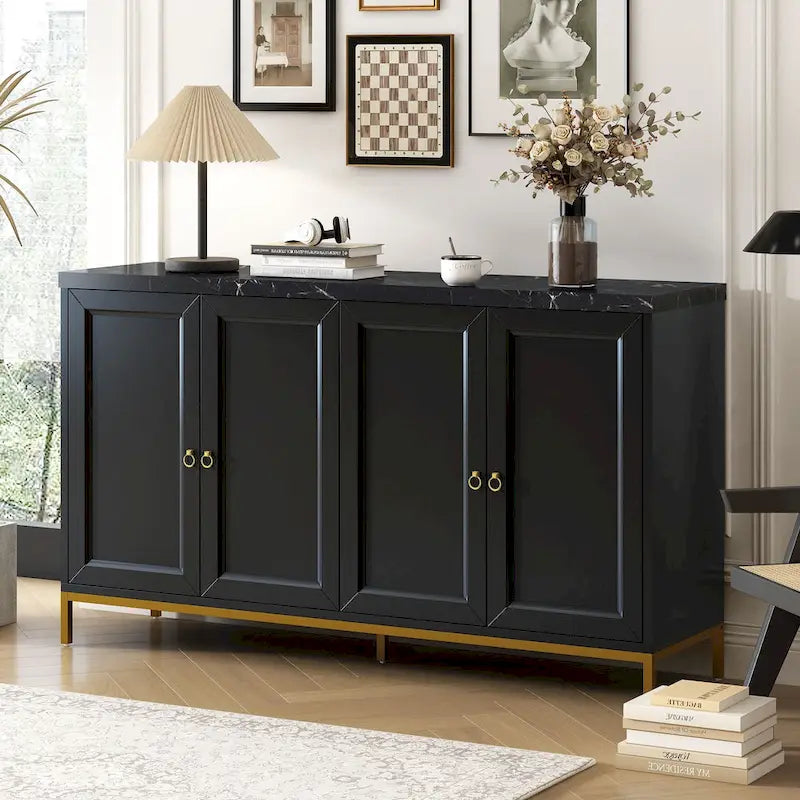 Buffet/vaisselier avec plateau en faux marbre et grand espace de rangement pour salle à manger (59,30 €).