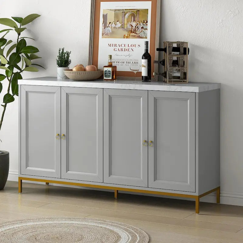 Buffet/vaisselier avec plateau en faux marbre et grand espace de rangement pour salle à manger (59,30 €).