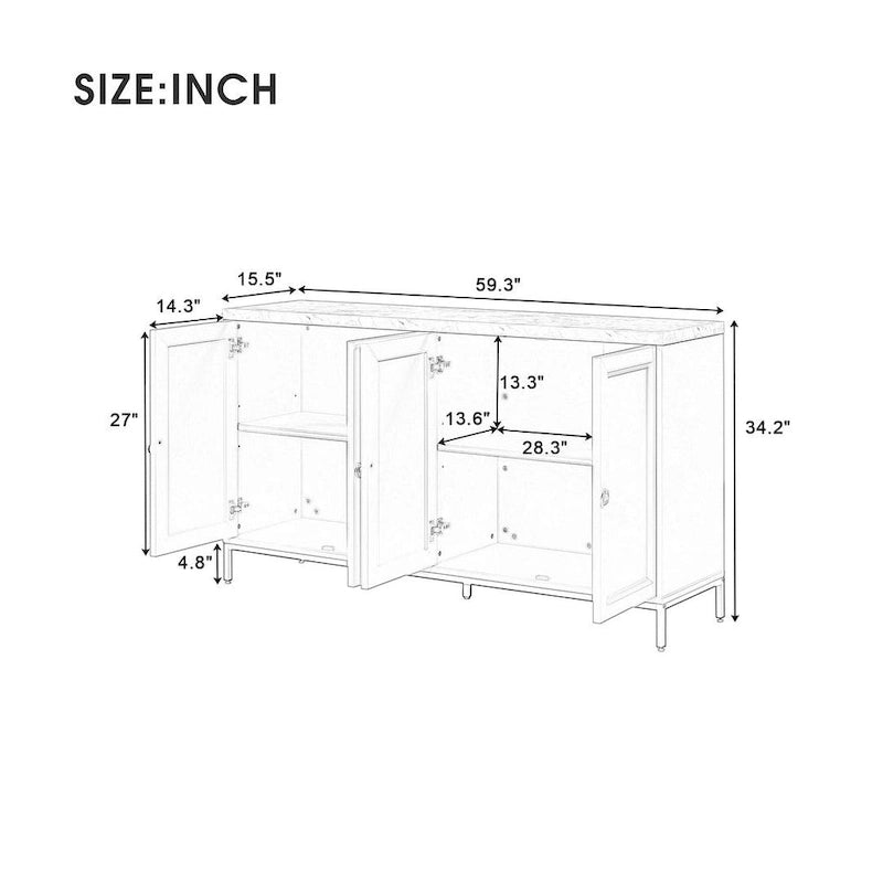 Buffet/vaisselier avec plateau en faux marbre et grand espace de rangement pour salle à manger (59,30 €).