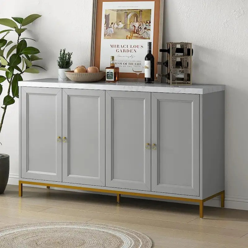 Buffet/vaisselier avec plateau en faux marbre et grand espace de rangement pour salle à manger (59,30 €).