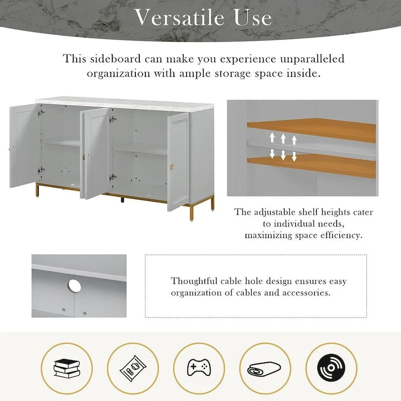 Buffet/vaisselier avec plateau en faux marbre et grand espace de rangement pour salle à manger (59,30 €).