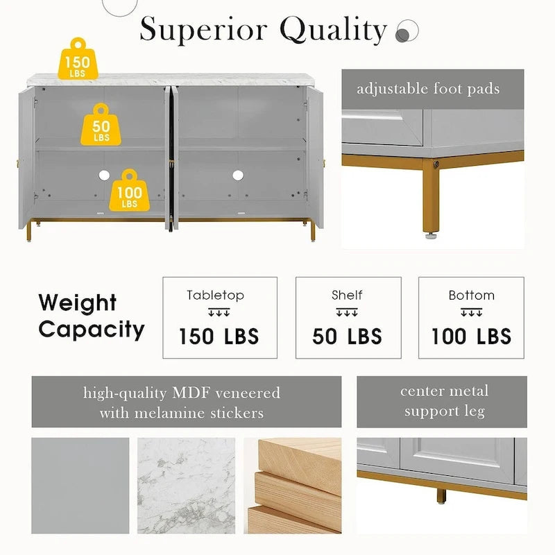 Buffet/vaisselier avec plateau en faux marbre et grand espace de rangement pour salle à manger (59,30 €).