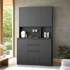 Armoire de cuisine autoportante de 74 pouces avec 6 portes, 3 étagères et 2 tiroirs, armoire polyvalente pour la cuisine et le rangement.