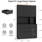 Armoire de cuisine autoportante de 74 pouces avec 6 portes, 3 étagères et 2 tiroirs, armoire polyvalente pour la cuisine et le rangement.