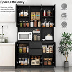 Armoire de cuisine autoportante de 74 pouces avec 6 portes, 3 étagères et 2 tiroirs, armoire polyvalente pour la cuisine et le rangement.