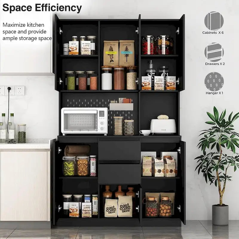 Armoire de cuisine autoportante de 74 pouces avec 6 portes, 3 étagères et 2 tiroirs, armoire polyvalente pour la cuisine et le rangement.
