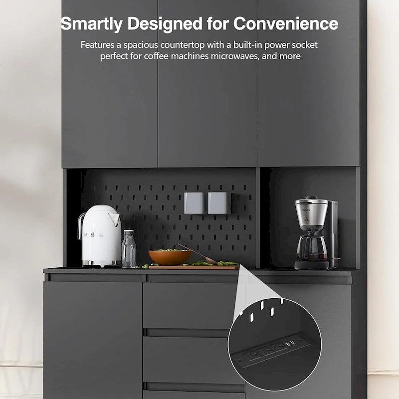 Armoire de cuisine autoportante de 74 pouces avec 6 portes, 3 étagères et 2 tiroirs, armoire polyvalente pour la cuisine et le rangement.