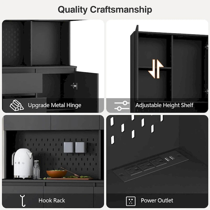 Armoire de cuisine autoportante de 74 pouces avec 6 portes, 3 étagères et 2 tiroirs, armoire polyvalente pour la cuisine et le rangement.