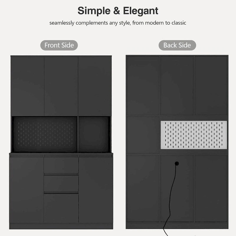 Armoire de cuisine autoportante de 74 pouces avec 6 portes, 3 étagères et 2 tiroirs, armoire polyvalente pour la cuisine et le rangement.