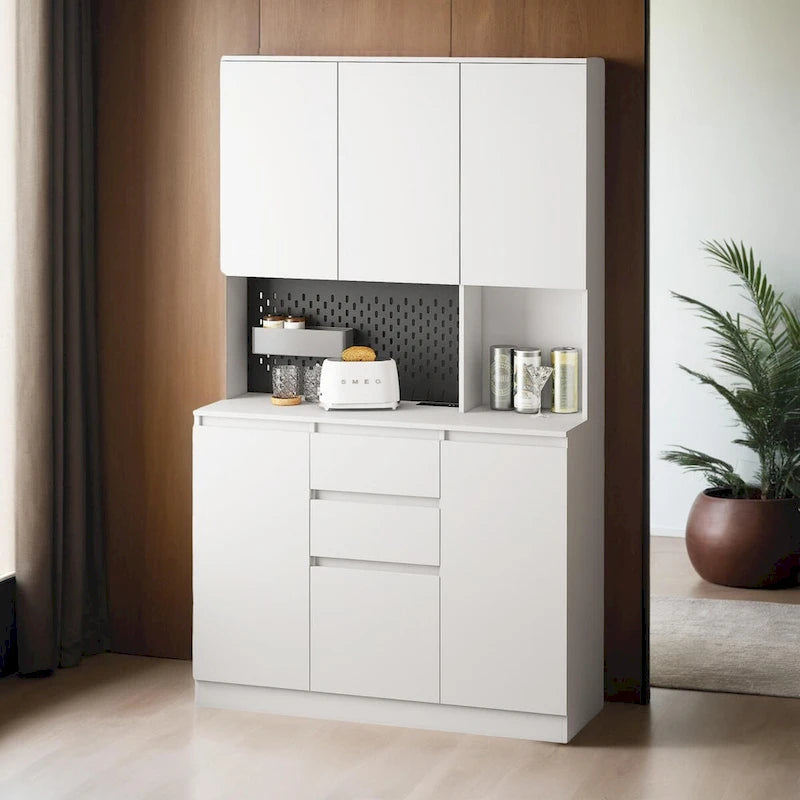 Armoire de cuisine autoportante de 74 pouces avec 6 portes, 3 étagères et 2 tiroirs, armoire polyvalente pour la cuisine et le rangement.