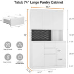 Armoire de cuisine autoportante de 74 pouces avec 6 portes, 3 étagères et 2 tiroirs, armoire polyvalente pour la cuisine et le rangement.