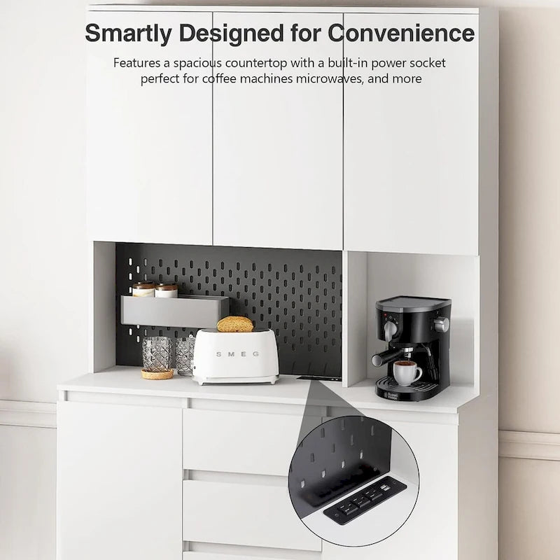 Armoire de cuisine autoportante de 74 pouces avec 6 portes, 3 étagères et 2 tiroirs, armoire polyvalente pour la cuisine et le rangement.