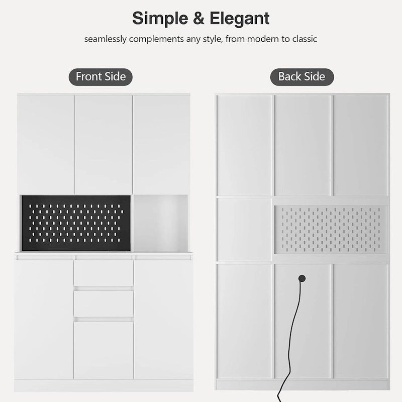 Armoire de cuisine autoportante de 74 pouces avec 6 portes, 3 étagères et 2 tiroirs, armoire polyvalente pour la cuisine et le rangement.