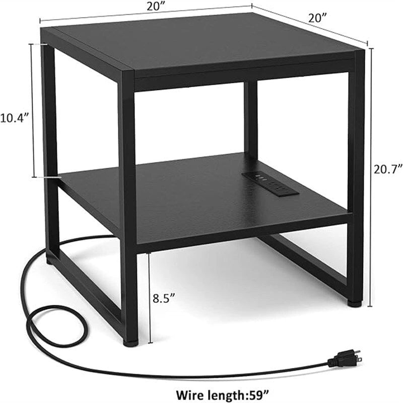Table d'appoint avec station de recharge - 51 cm (P) x 51 cm (L) x 53 cm (H)