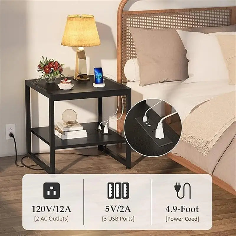 Table d'appoint avec station de recharge - 51 cm (P) x 51 cm (L) x 53 cm (H)