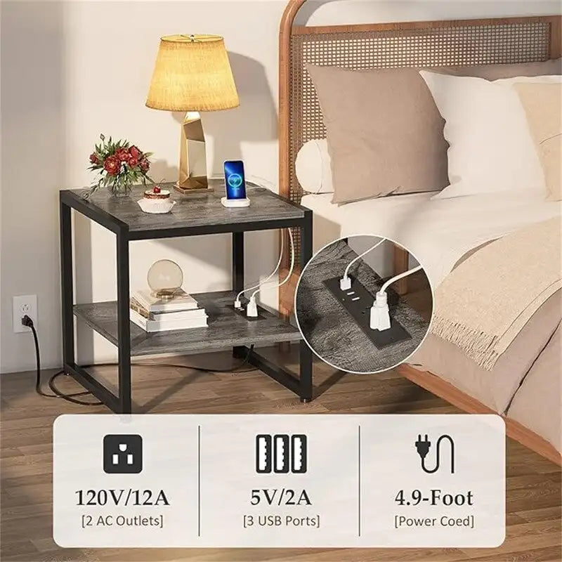 Table d'appoint avec station de recharge - 51 cm (P) x 51 cm (L) x 53 cm (H)