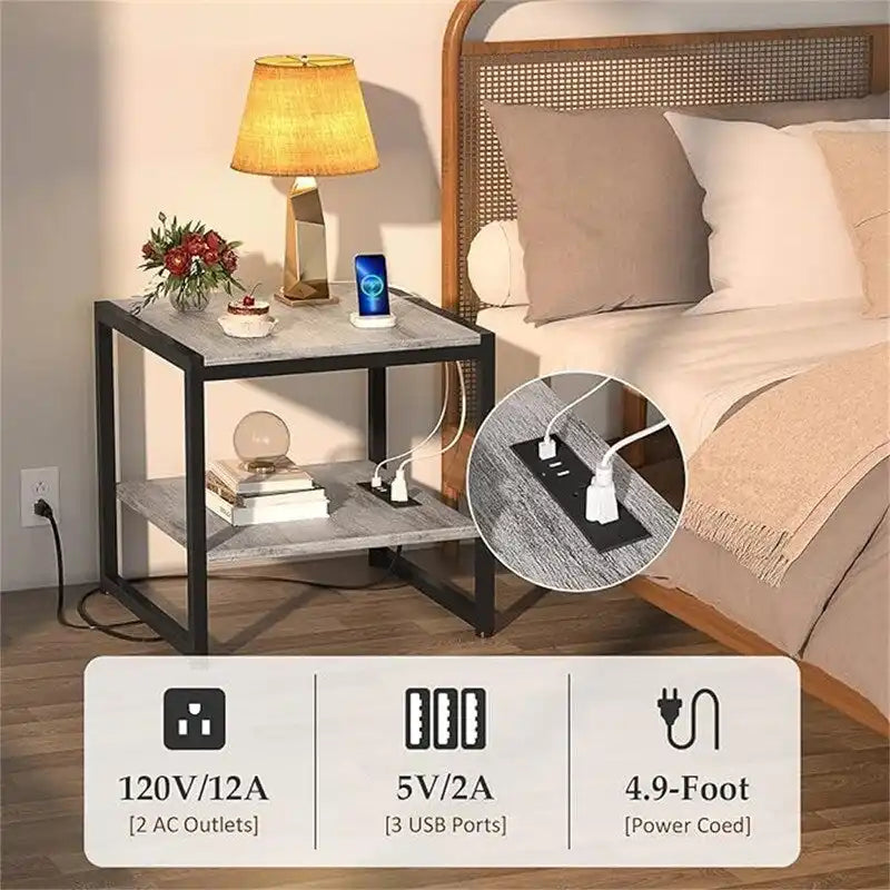Table d'appoint avec station de recharge - 51 cm (P) x 51 cm (L) x 53 cm (H)