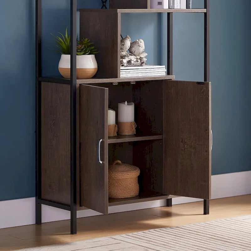 Bibliothèque moderne à six étagères avec armoire de rangement à deux portes et deux étagères