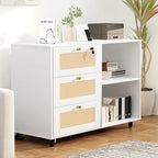 Classeur à tiroirs avec serrure, armoire de rangement mobile latérale pour bureau à domicile avec étagères de rangement ouvertes