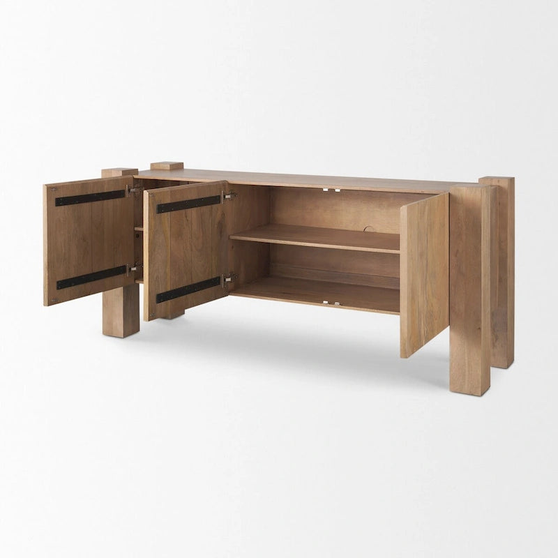 Buffet Beth en bois brun clair avec 3 portes - 74,5 cm (L) x 20 cm (l) x 33 cm (H)