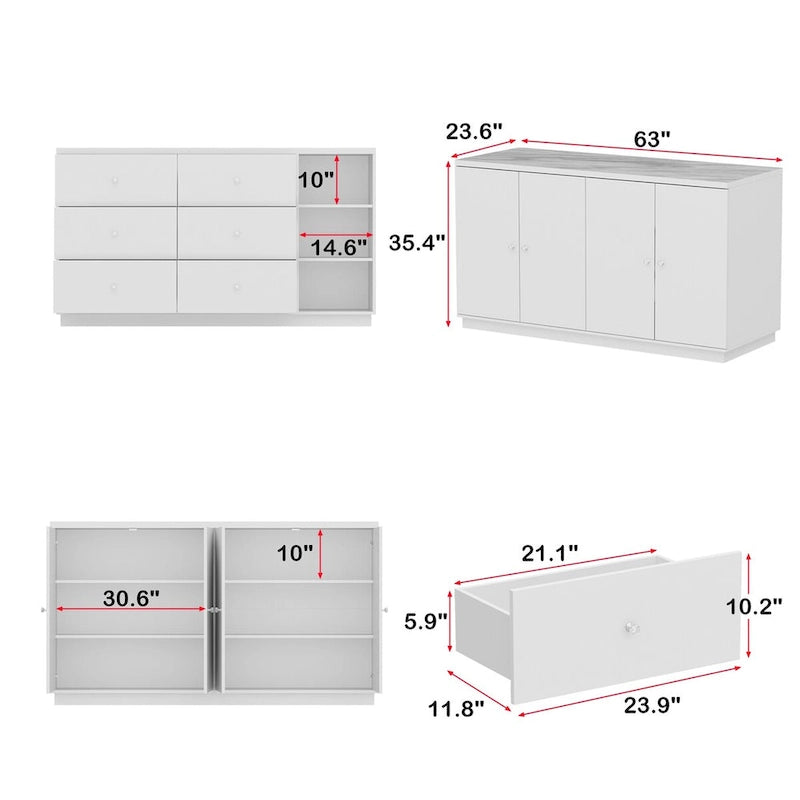 Buffet blanc avec de nombreux compartiments de rangement pour la maison moderne - 63