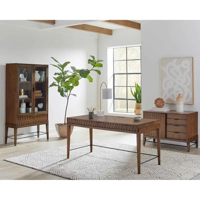 Bibliothèque/vitrine à porte vitrée style moderne du milieu du siècle, bibliothèque/vitrine de bureau, bibliothèque/vitrine d'appoint, marron