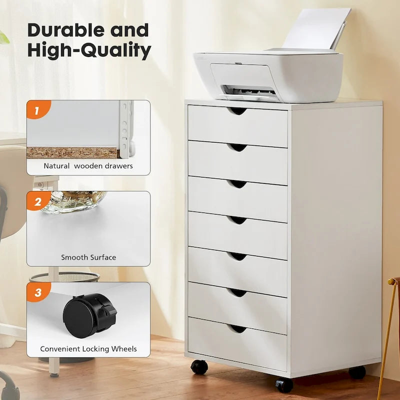 Commode Sweetcrispy à 7 tiroirs - Meuble de rangement à roulettes en bois avec tiroirs de rangement mobiles pour bureau