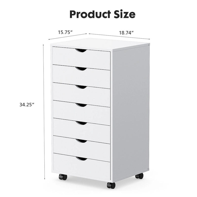 Commode Sweetcrispy à 7 tiroirs - Meuble de rangement à roulettes en bois avec tiroirs de rangement mobiles pour bureau