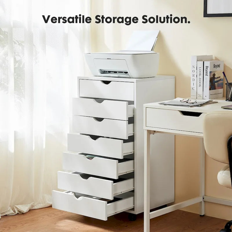 Commode Sweetcrispy à 7 tiroirs - Meuble de rangement à roulettes en bois avec tiroirs de rangement mobiles pour bureau