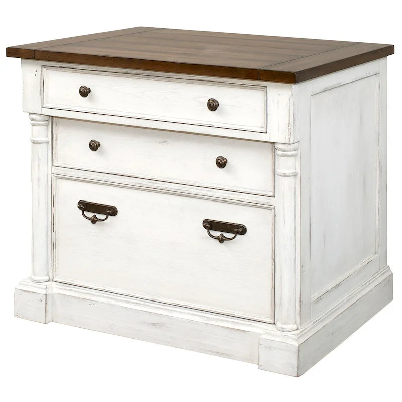 Classeur latéral rustique en bois avec tiroir verrouillable pour dossiers Légal/Lettre, armoire de rangement, blanc