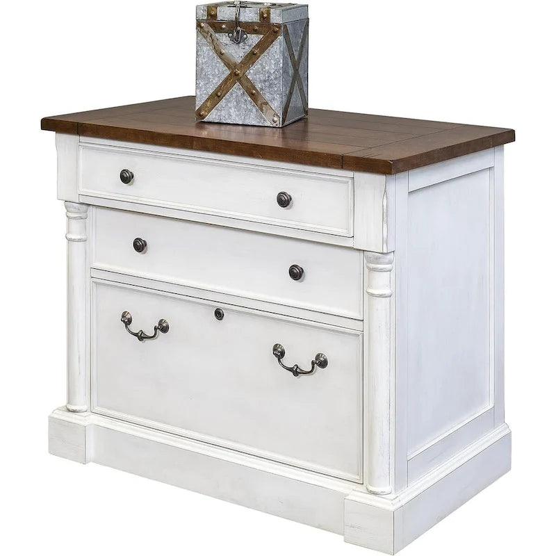 Classeur latéral rustique en bois avec tiroir verrouillable pour dossiers Légal/Lettre, armoire de rangement, blanc