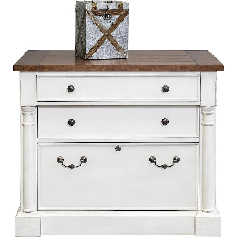 Classeur latéral rustique en bois avec tiroir verrouillable pour dossiers Légal/Lettre, armoire de rangement, blanc