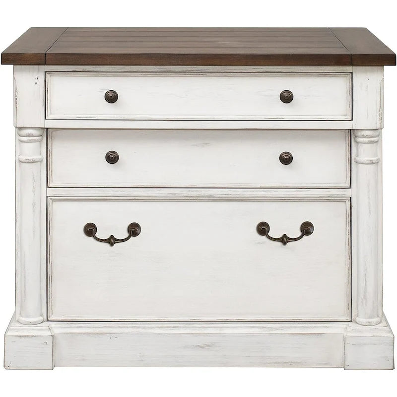 Classeur latéral rustique en bois avec tiroir verrouillable pour dossiers Légal/Lettre, armoire de rangement, blanc