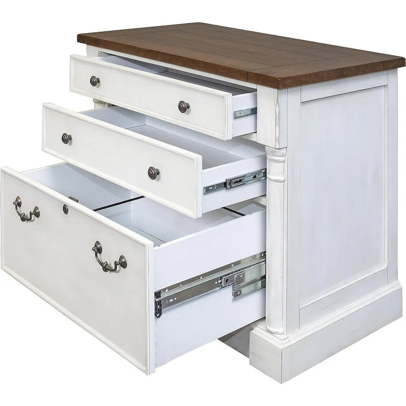 Classeur latéral rustique en bois avec tiroir verrouillable pour dossiers Légal/Lettre, armoire de rangement, blanc