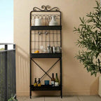 Étagère à plantes Glitzhome 68H à 3 niveaux en métal noir, support de cuisine multifonctionnel pour l'intérieur et l'extérieur.