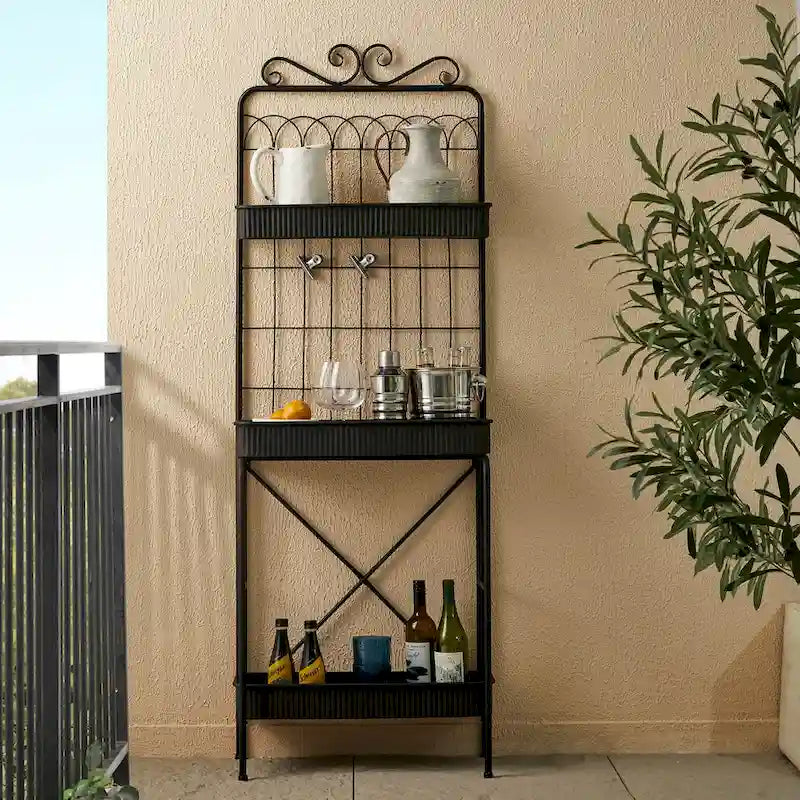 Étagère à plantes Glitzhome 68H à 3 niveaux en métal noir, support de cuisine multifonctionnel pour l'intérieur et l'extérieur.