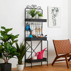 Étagère à plantes Glitzhome 68H à 3 niveaux en métal noir, support de cuisine multifonctionnel pour l'intérieur et l'extérieur.