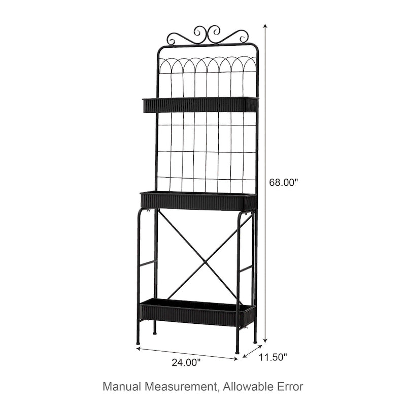 Étagère à plantes Glitzhome 68H à 3 niveaux en métal noir, support de cuisine multifonctionnel pour l'intérieur et l'extérieur.