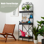 Étagère à plantes Glitzhome 68H à 3 niveaux en métal noir, support de cuisine multifonctionnel pour l'intérieur et l'extérieur.