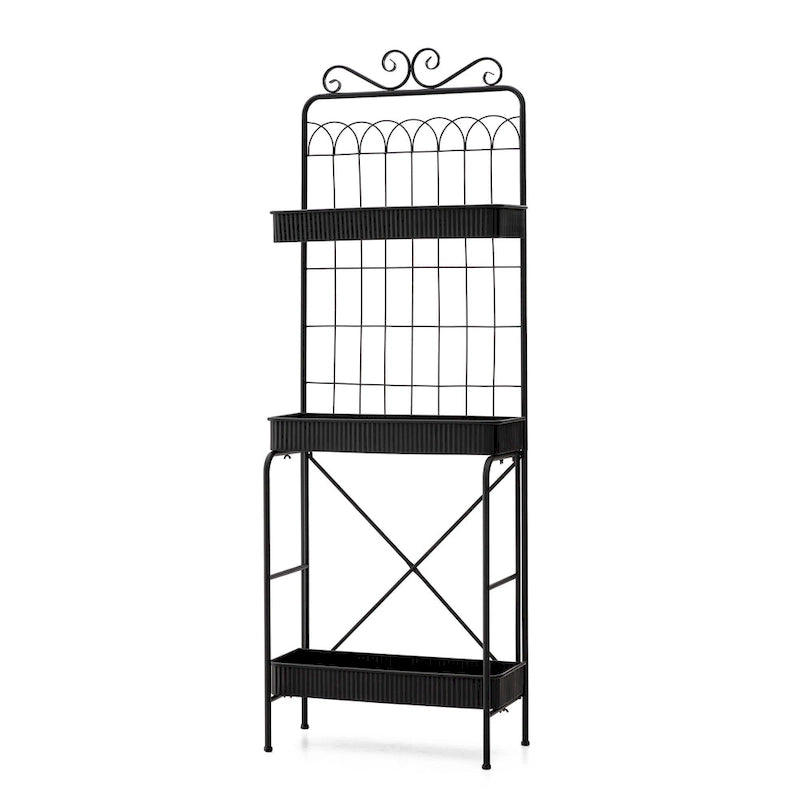Étagère à plantes Glitzhome 68H à 3 niveaux en métal noir, support de cuisine multifonctionnel pour l'intérieur et l'extérieur.