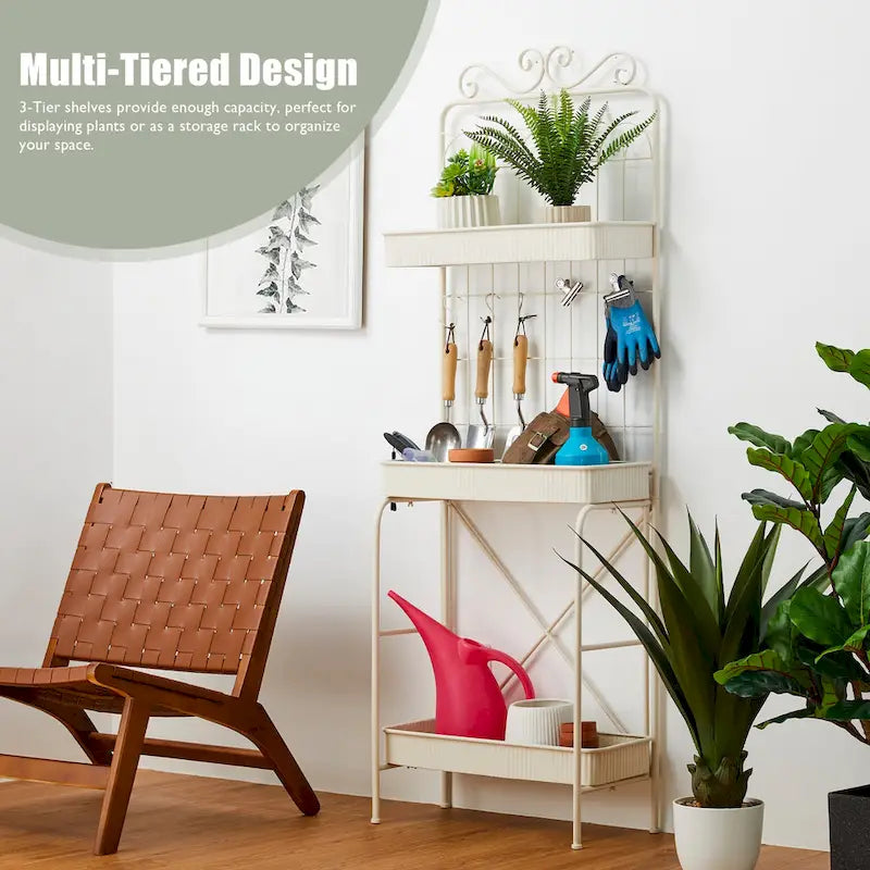 Étagère à plantes Glitzhome 68H à 3 niveaux en métal noir, support de cuisine multifonctionnel pour l'intérieur et l'extérieur.