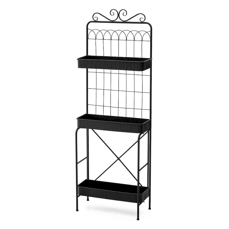 Étagère à plantes Glitzhome 68H à 3 niveaux en métal noir, support de cuisine multifonctionnel pour l'intérieur et l'extérieur.