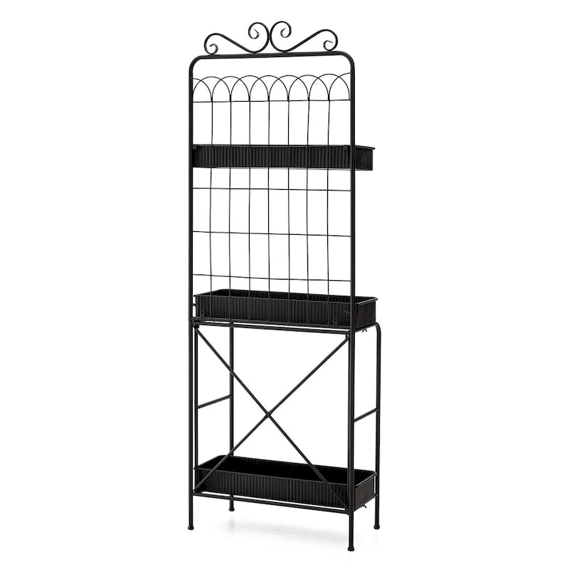 Étagère à plantes Glitzhome 68H à 3 niveaux en métal noir, support de cuisine multifonctionnel pour l'intérieur et l'extérieur.