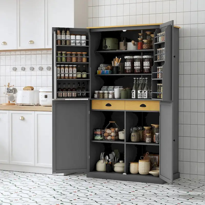 Armoire de rangement de cuisine autoportante de 40,2 x 20 x 71,3 pouces de haut, avec 2 tiroirs, 2 étagères réglables et 8 étagères de porte.