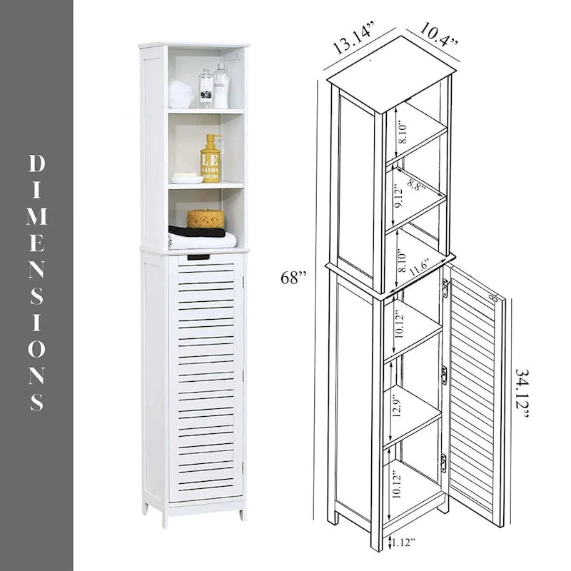 Armoire de rangement haute et étroite pour salle de bain Miami White - 35,2 cm (L) x 26,4 cm (l) x 172,6 cm (H)