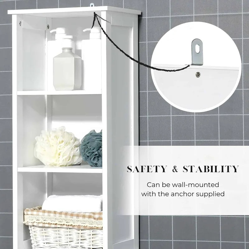 Armoire de rangement haute et étroite pour salle de bain Miami White - 35,2 cm (L) x 26,4 cm (l) x 172,6 cm (H)
